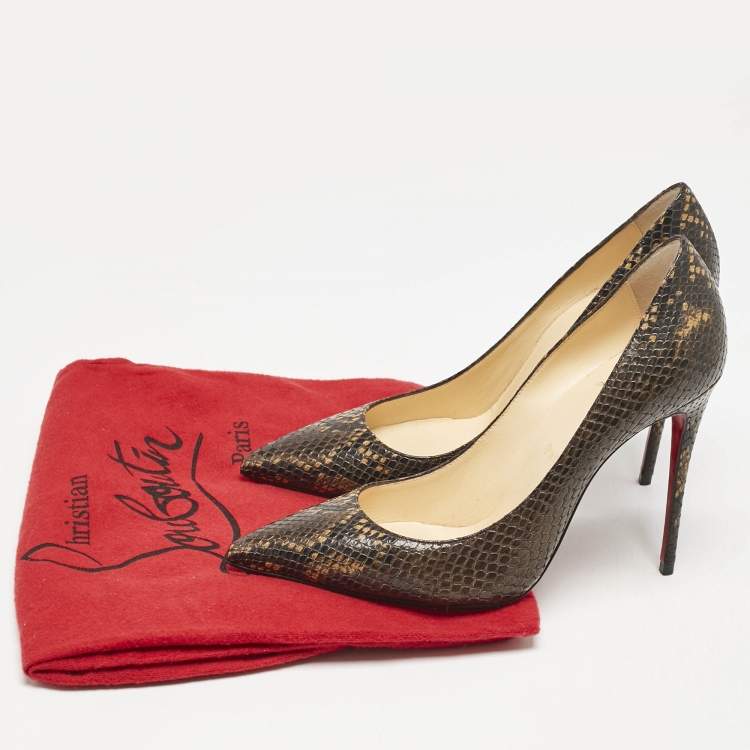 Pre Owned Christian Louboutin Dark Brown Python Embossed Leather So Kate Pumps Size 37