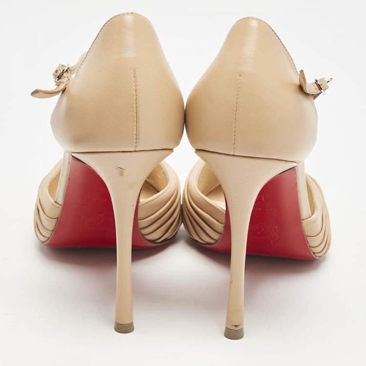 Pre Owned Christian Louboutin Beige Leather Marchavekel Peep Toe Pumps Size 37.5