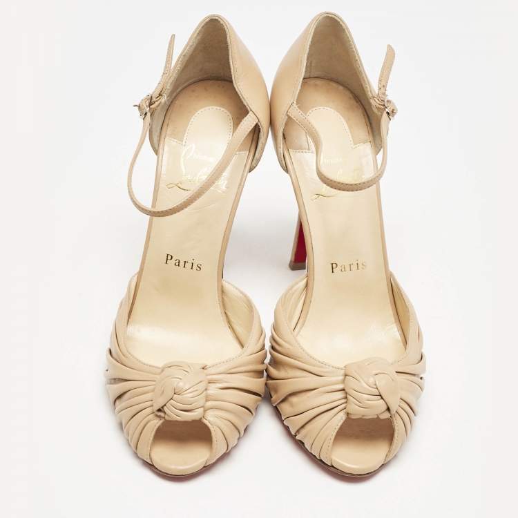 Pre Owned Christian Louboutin Beige Leather Marchavekel Peep Toe Pumps Size 37.5