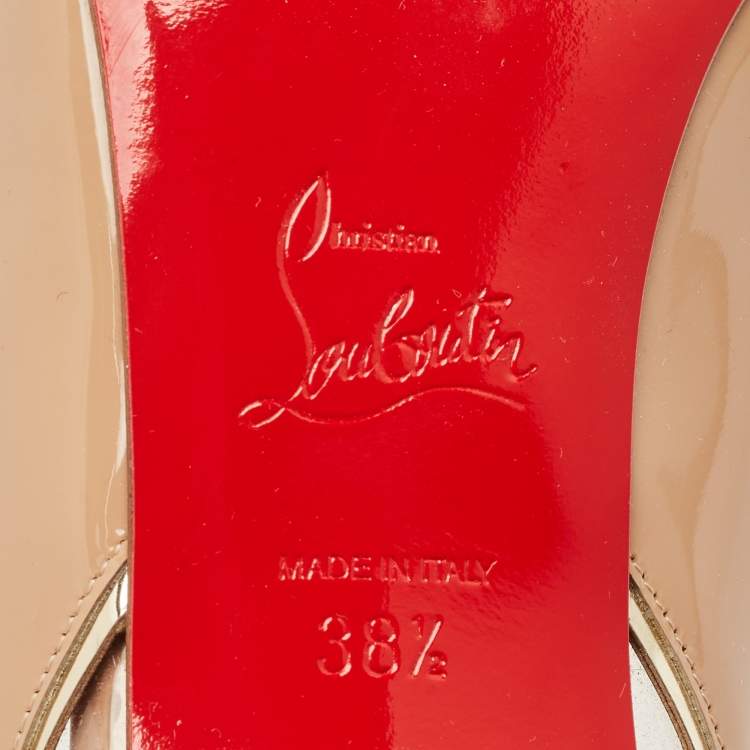 Pre Owned Christian Louboutin Beige Patent Leather and PVC Cosmo 554 Pumps Size 38.5