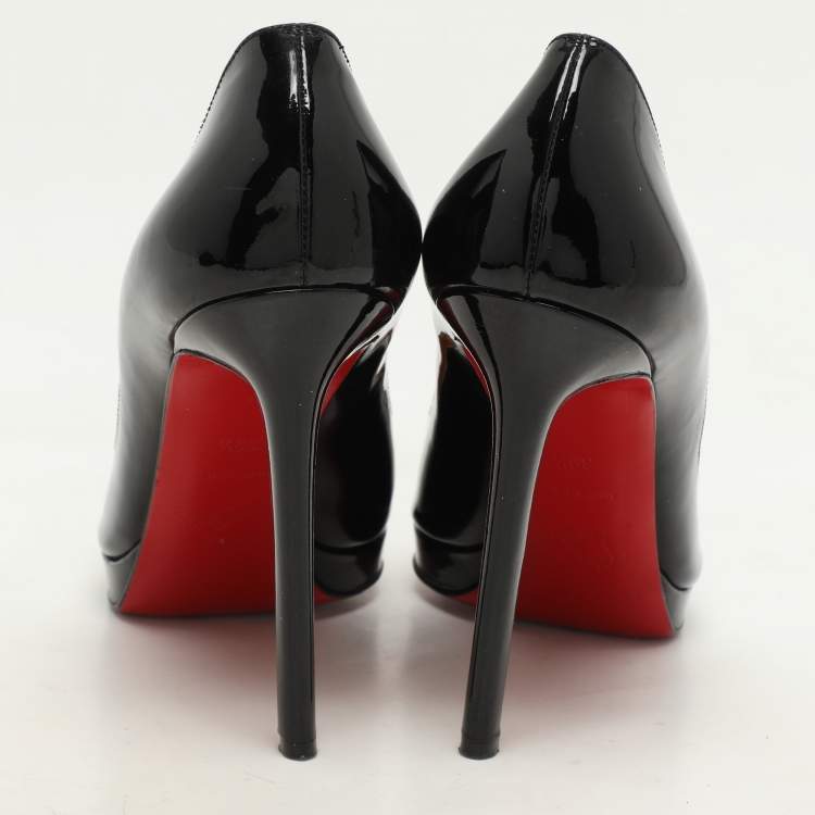 Pre Owned Christian Louboutin Black Patent Leather Pigalle Plato Pumps Size 39.5