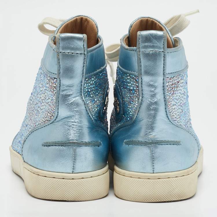 Pre Owned Christian Louboutin Blue Leather Strass Louis High Top Sneakers Size 38