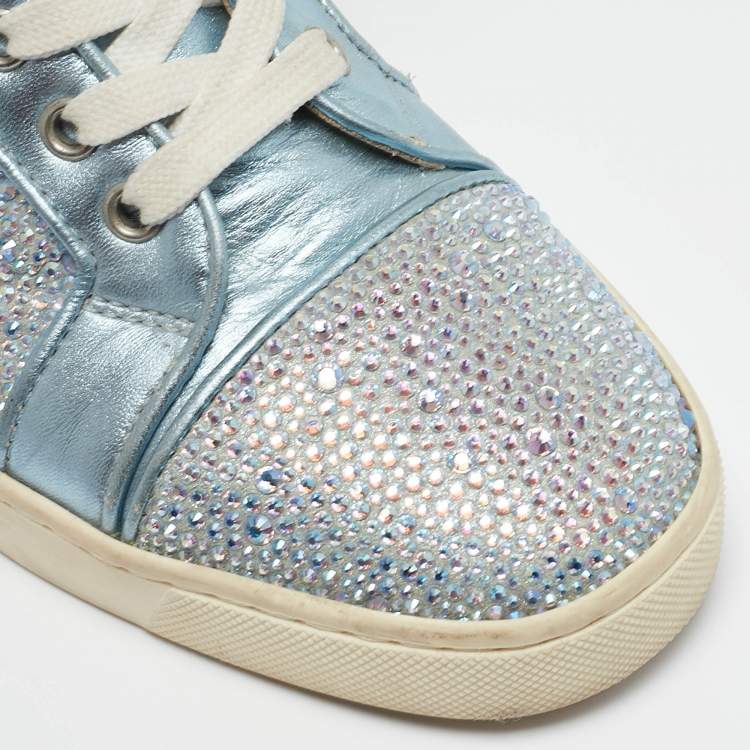 Pre Owned Christian Louboutin Blue Leather Strass Louis High Top Sneakers Size 38