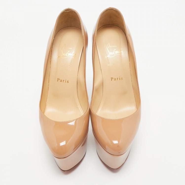 Pre Owned Christian Louboutin Beige Patent Leather Victoria Pumps Size 38.5