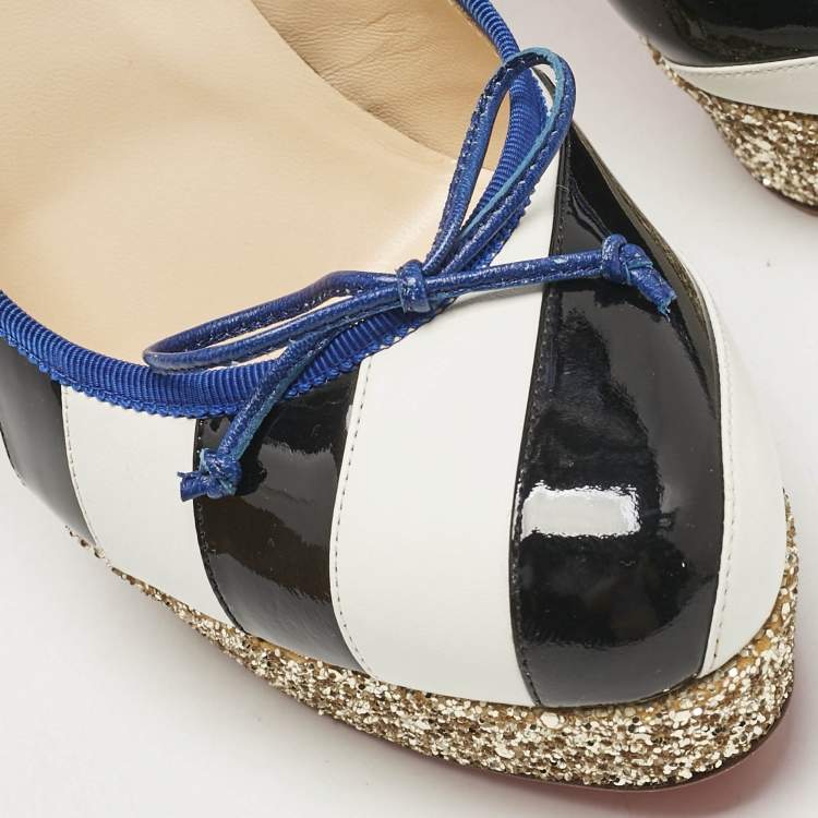 Pre Owned Christian Louboutin White/Black Striped Patent and Leather Foraine Pumps Size 41