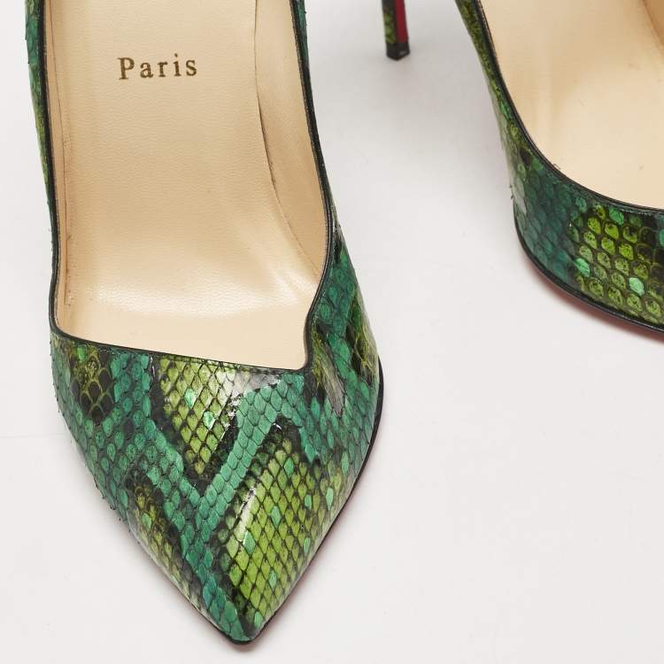 Pre Owned Christian Louboutin Green Python Corneille Pumps Size 38