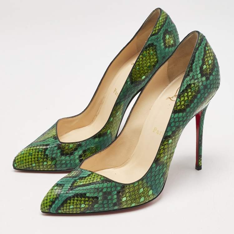 Pre Owned Christian Louboutin Green Python Corneille Pumps Size 38