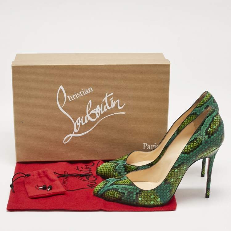 Pre Owned Christian Louboutin Green Python Corneille Pumps Size 38
