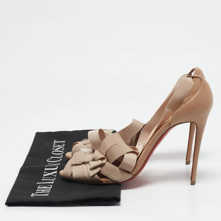 Pre Owned Christian Louboutin Beige Grosgrain and Leather Christeriva Sandals Size 36.5