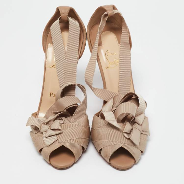 Pre Owned Christian Louboutin Beige Grosgrain and Leather Christeriva Sandals Size 36.5