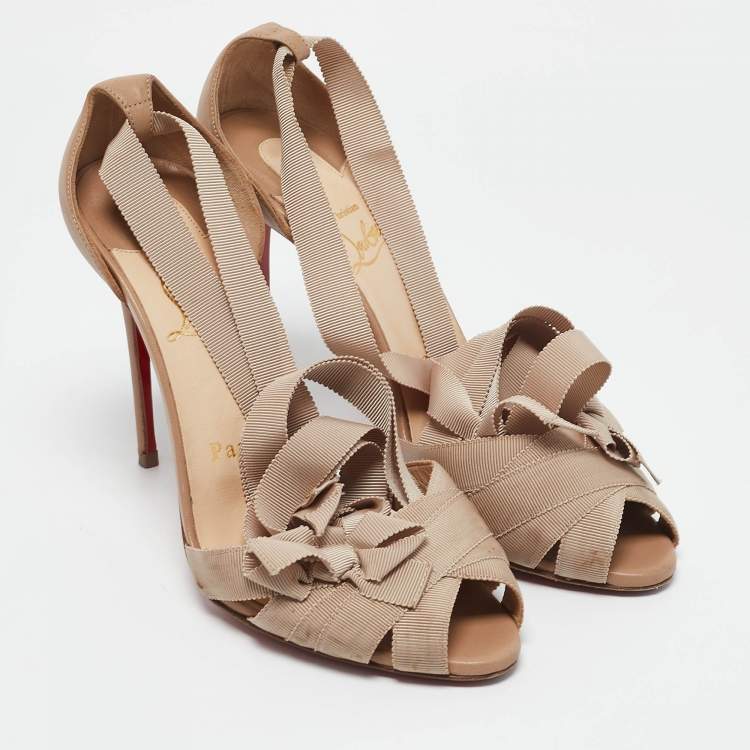Pre Owned Christian Louboutin Beige Grosgrain and Leather Christeriva Sandals Size 36.5