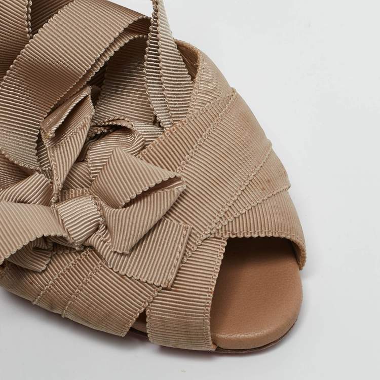 Pre Owned Christian Louboutin Beige Grosgrain and Leather Christeriva Sandals Size 36.5