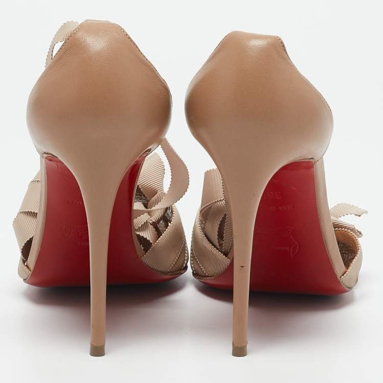 Pre Owned Christian Louboutin Beige Grosgrain and Leather Christeriva Sandals Size 36.5