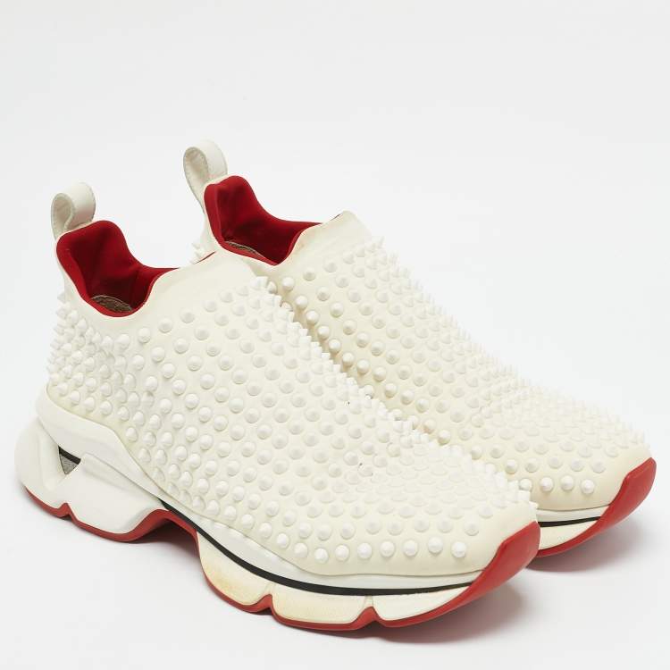 مملوكة مسبقًا Christian Louboutin White Fabric donna High Top Sneakers Size 41