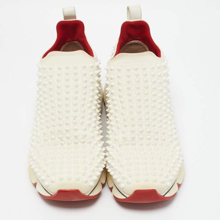 مملوكة مسبقًا Christian Louboutin White Fabric donna High Top Sneakers Size 41