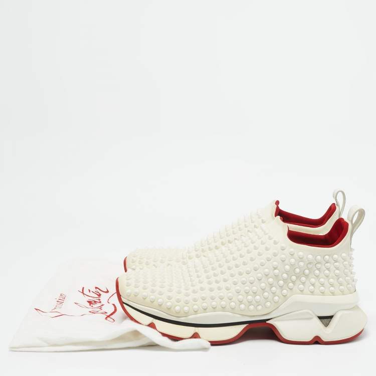مملوكة مسبقًا Christian Louboutin White Fabric donna High Top Sneakers Size 41