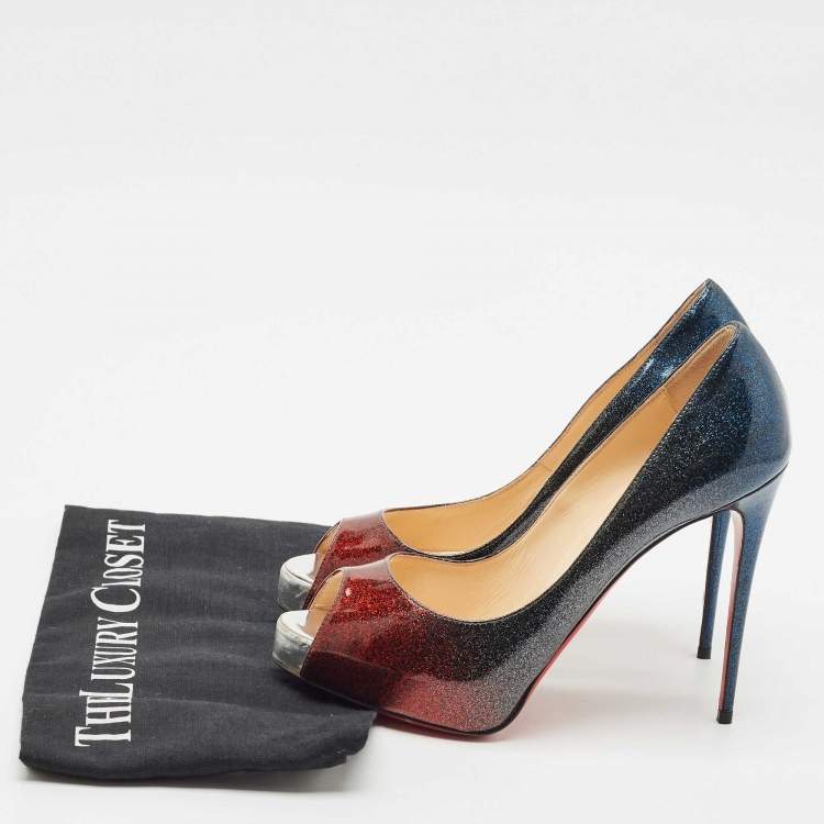 Pre Owned Christian Louboutin Blue/Red Ombre Patent Leather New Very Prive Pumps Size 37.5