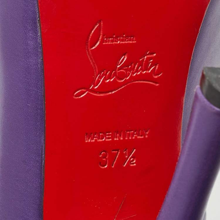 Pre Owned Christian Louboutin Purple Leather Flo Peep Toe Pumps Size 37.5