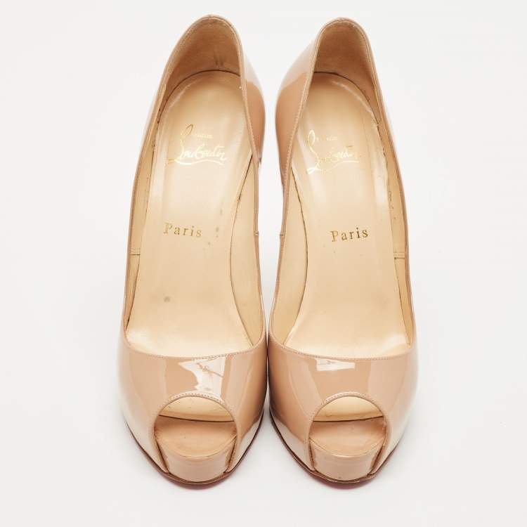 Pre Owned Christian Louboutin Beige Patent Leather Very Prive Peep Toe Pumps Size 39
