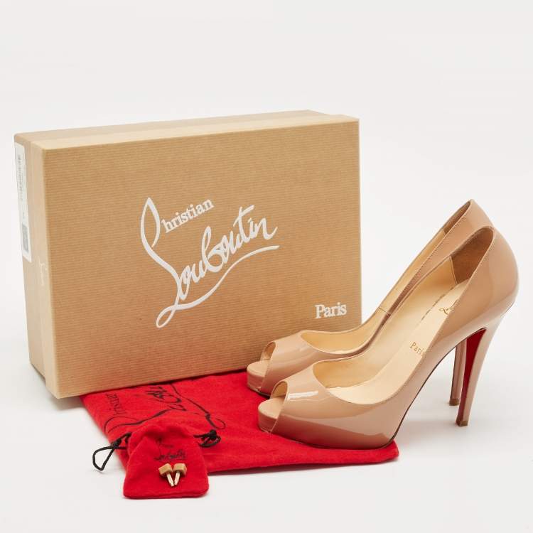 Pre Owned Christian Louboutin Beige Patent Leather Very Prive Peep Toe Pumps Size 39