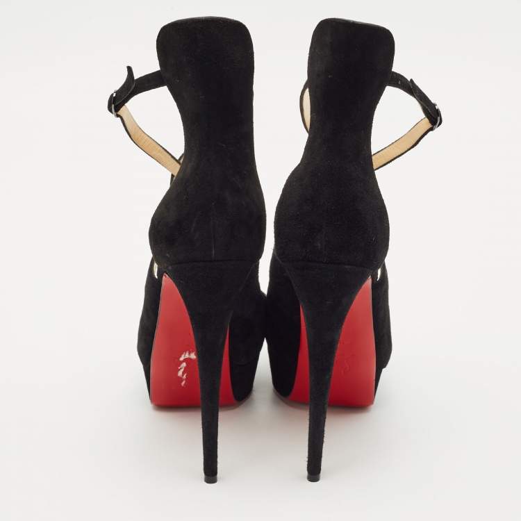 Pre Owned Christian Louboutin Black Suede Marlenalta Platform Sandals Size 41