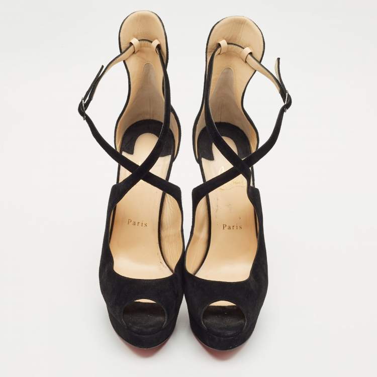Pre Owned Christian Louboutin Black Suede Marlenalta Platform Sandals Size 41