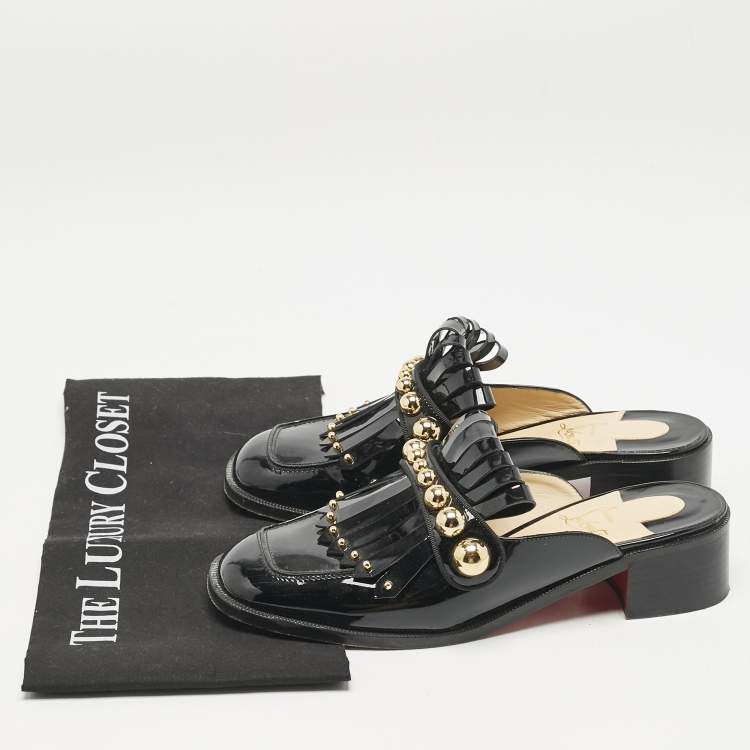 Pre Owned Christian Louboutin Black Patent Leather Octavian Mules Sandals Size 38