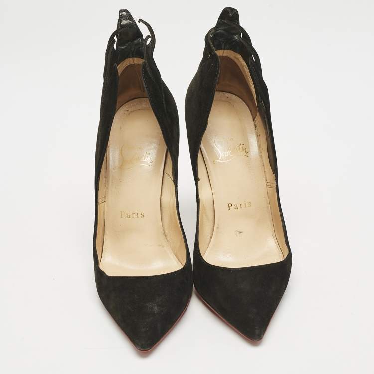 Pre Owned Christian Louboutin Black Suede Victorina Flame Pumps Size 36.5