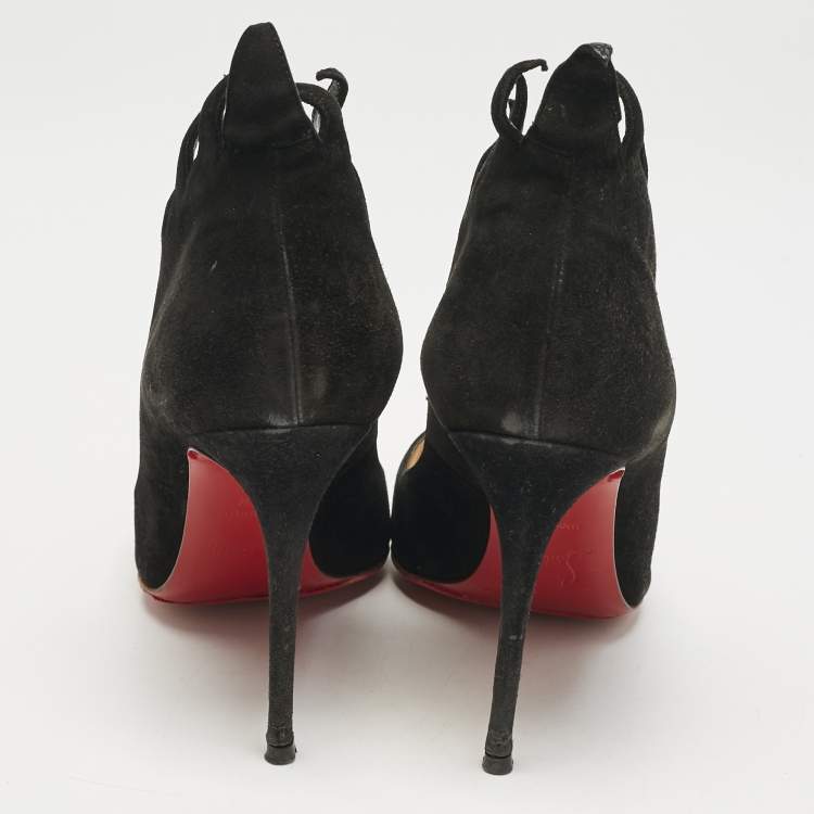 Pre Owned Christian Louboutin Black Suede Victorina Flame Pumps Size 36.5