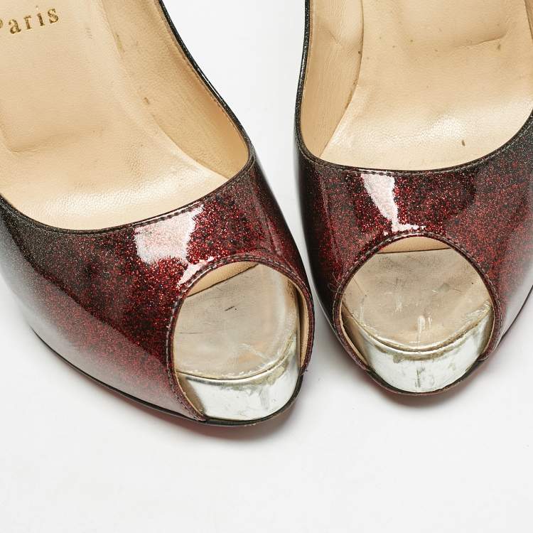 Pre Owned Christian Louboutin Ombre Blue/Red Glitter Patent Leather New Very Prive Pumps Size 37.5
