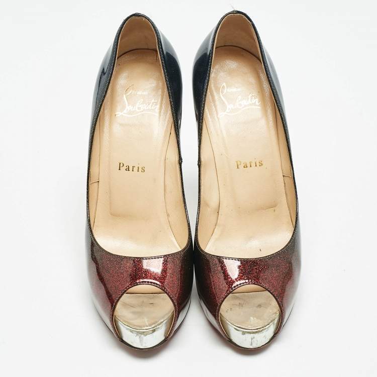 Pre Owned Christian Louboutin Ombre Blue/Red Glitter Patent Leather New Very Prive Pumps Size 37.5