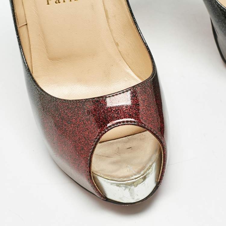 Pre Owned Christian Louboutin Ombre Blue/Red Glitter Patent Leather New Very Prive Pumps Size 37.5