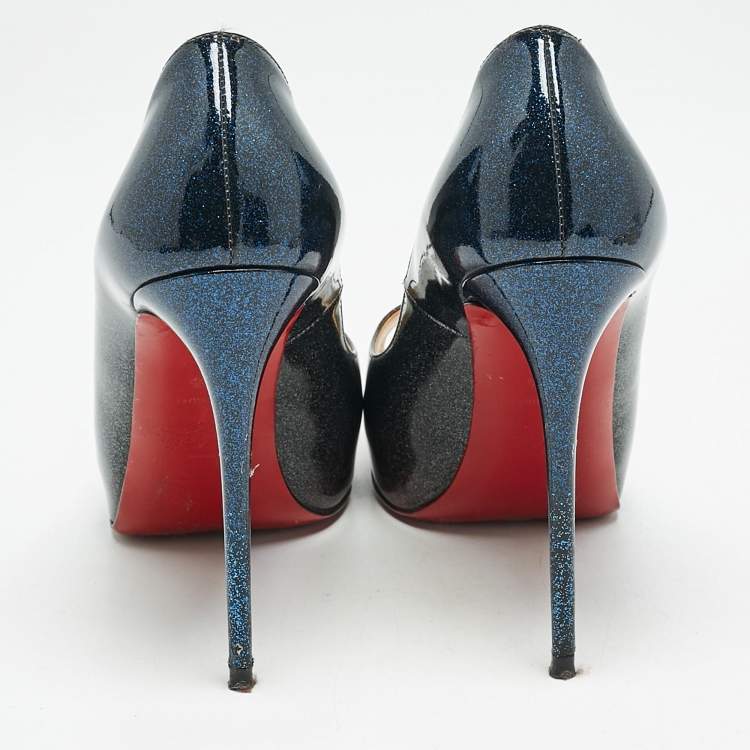 Pre Owned Christian Louboutin Ombre Blue/Red Glitter Patent Leather New Very Prive Pumps Size 37.5