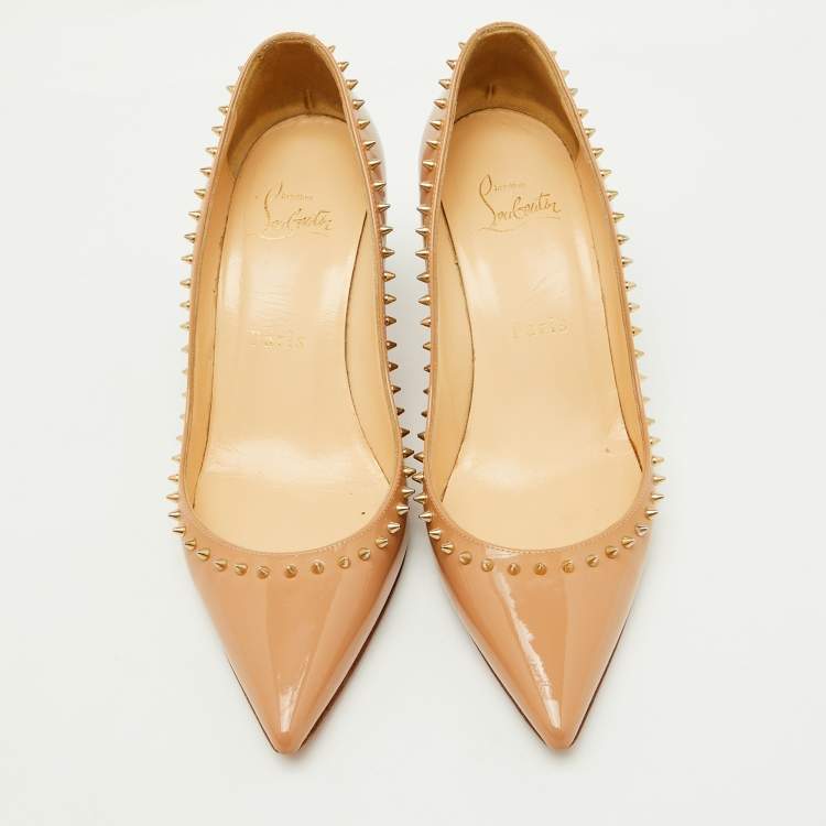 Pre Owned Christian Louboutin Beige Patent Leather Anjalina Pumps Size 35.5