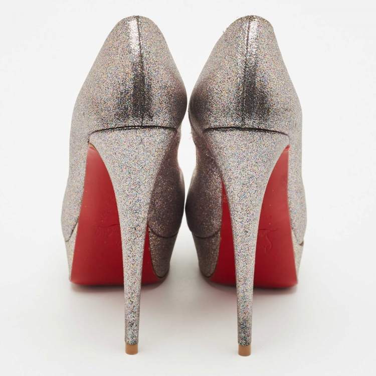 Pre Owned Christian Louboutin Multicolor Glitter Very Prive Peep Toe Pumps Size 37.5