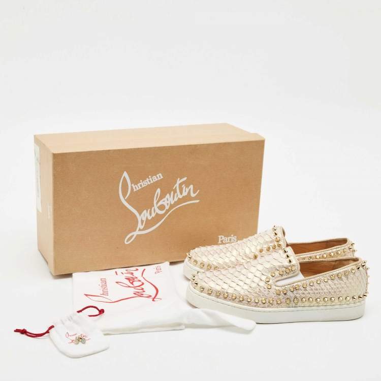 Pre Owned Christian Louboutin Metallic Snakeskin Pik Boat Slip On Sneakers Size 36.5