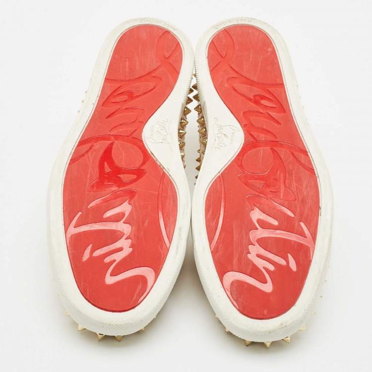 Pre Owned Christian Louboutin Metallic Snakeskin Pik Boat Slip On Sneakers Size 36.5