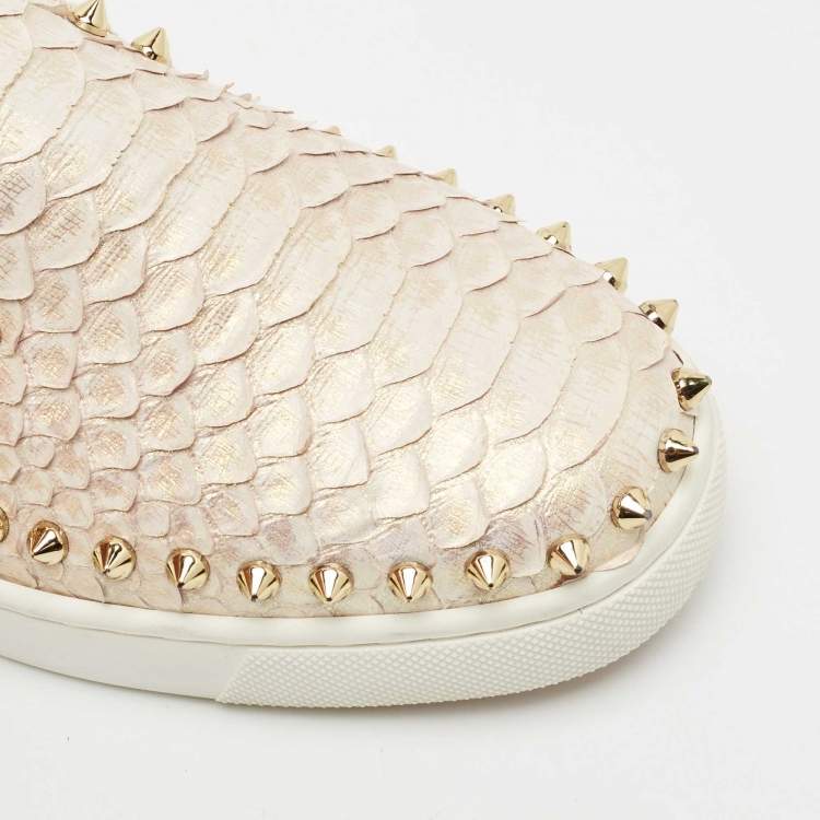 Pre Owned Christian Louboutin Metallic Snakeskin Pik Boat Slip On Sneakers Size 36.5