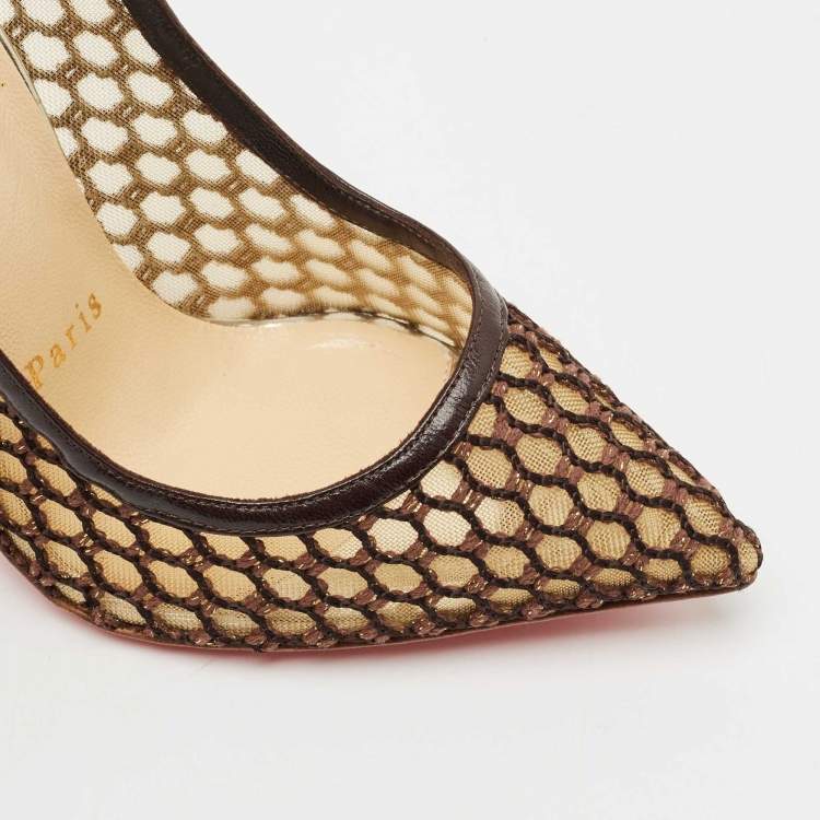 Pre Owned Christian Louboutin Multicolor Mesh and Leather Spikes Guni Pumps Size 35