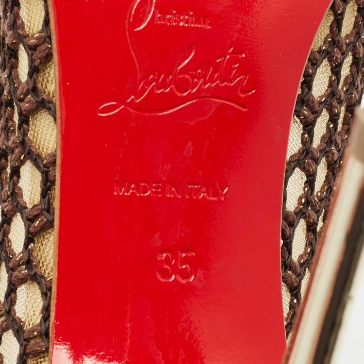 Pre Owned Christian Louboutin Multicolor Mesh and Leather Spikes Guni Pumps Size 35