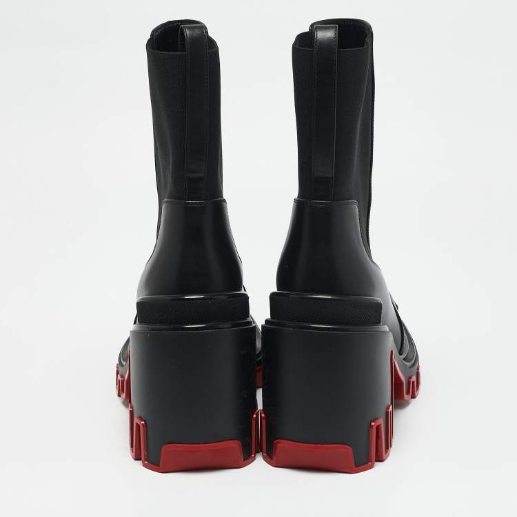 Pre Owned Christian Louboutin Black Leather Marchacroche 70 Ankle Boots Size 39