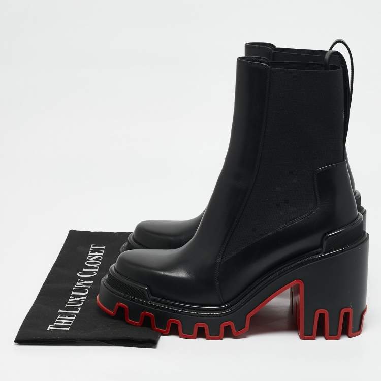 Pre Owned Christian Louboutin Black Leather Marchacroche 70 Ankle Boots Size 39