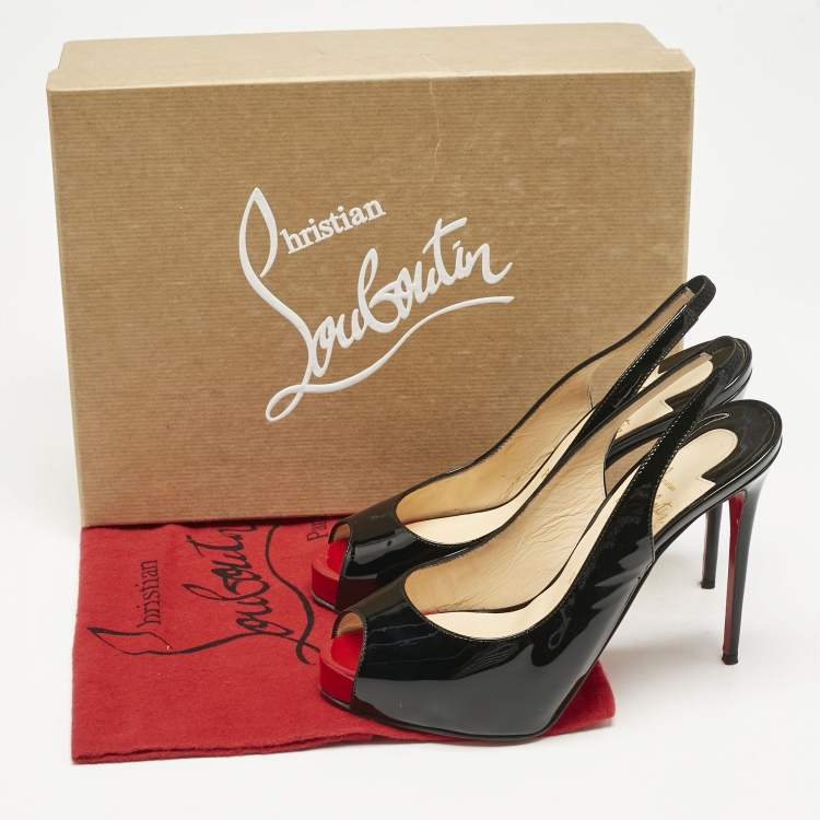 Pre Owned Christian Louboutin Black Patent Leather Private Number Peep Toe Pumps Size 36.5