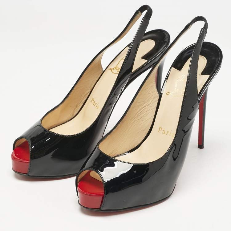 Pre Owned Christian Louboutin Black Patent Leather Private Number Peep Toe Pumps Size 36.5