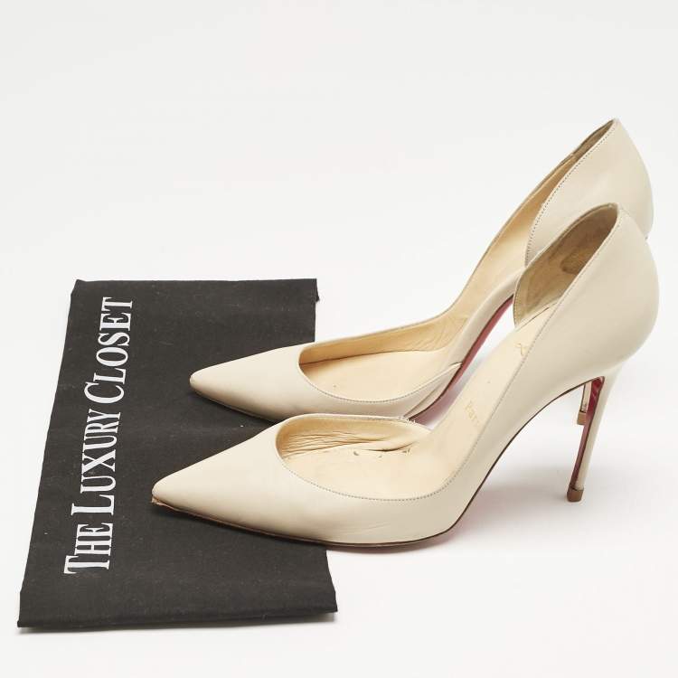 Pre Owned Christian Louboutin Cream Leather Iriza Pointed Toe D'orsay Pumps Size 39.5