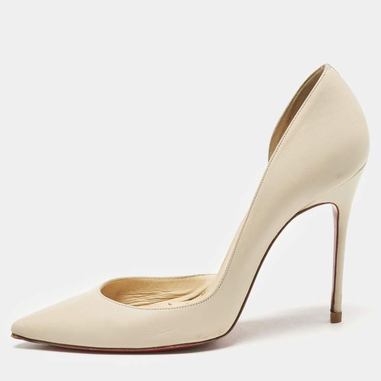 Pre Owned Christian Louboutin Cream Leather Iriza Pointed Toe D'orsay Pumps Size 39.5