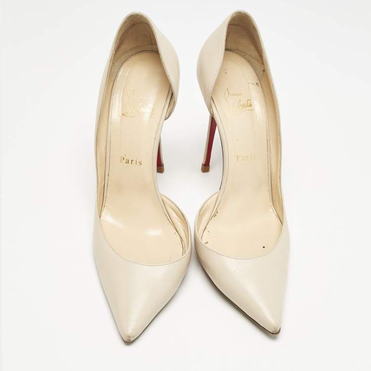 Pre Owned Christian Louboutin Cream Leather Iriza Pointed Toe D'orsay Pumps Size 39.5