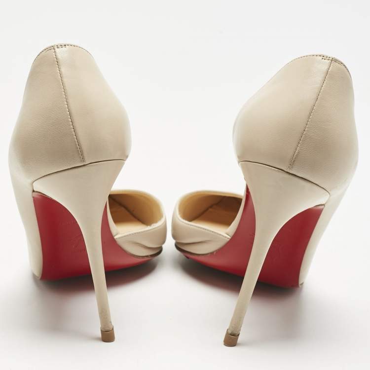 Pre Owned Christian Louboutin Cream Leather Iriza Pointed Toe D'orsay Pumps Size 39.5