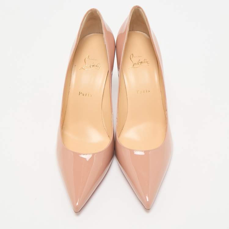 Pre Owned Christian Louboutin Beige Patent Leather Kate Pumps Size 41