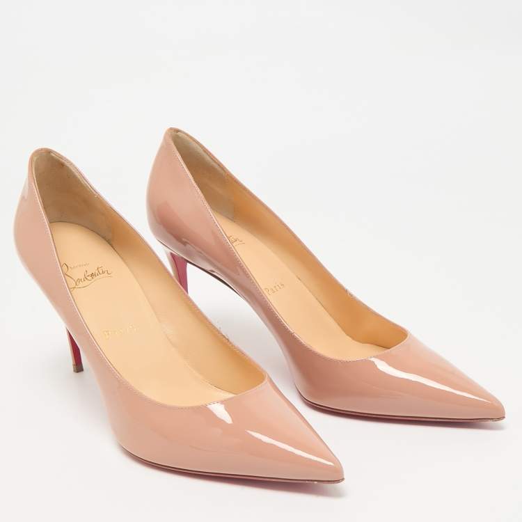 Pre Owned Christian Louboutin Beige Patent Leather Kate Pumps Size 41